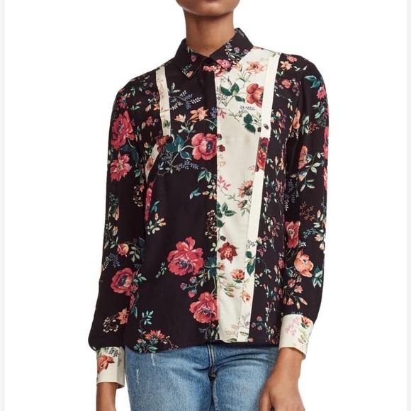 MAJE Shirt Printed Women's Ciller Two Tone Floral Print Top Sz 1 US Small - Picture 14 of 14